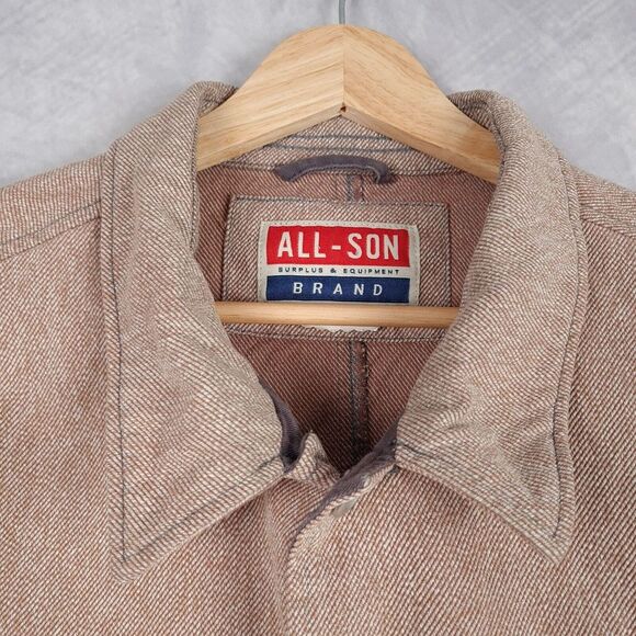 All-Son Shirt Jacket Mens Large Brown Heavy Denim Button Up Overshirt Workwear - Picture 2 of 16